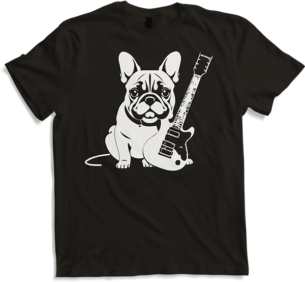 Produktbild von T-Shirt Französische Bulldogge mit E-Gitarre Musiker Gitarrist