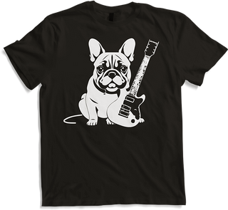 Produktbild von T-Shirt Französische Bulldogge mit E-Gitarre Musiker Gitarrist