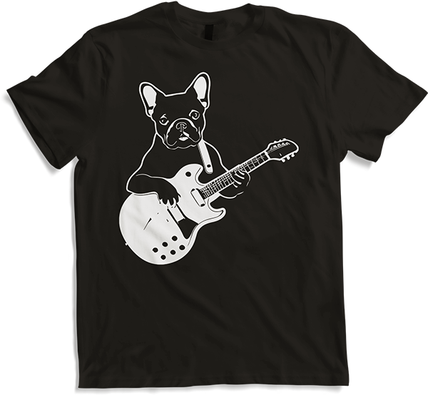 Produktbild von T-Shirt Französische Bulldogge mit E-Gitarre Musiker Gitarrist