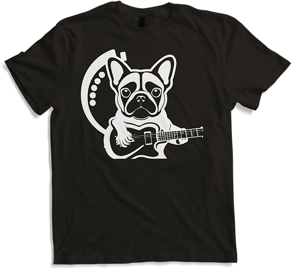 Produktbild von T-Shirt Französische Bulldogge mit E-Gitarre Musiker Gitarrist