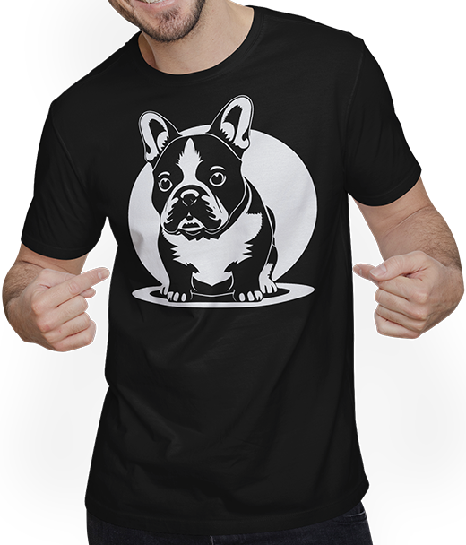 Produktbild von T-Shirt mit Mann Französischer Hund mit E-Gitarre Musiker Gitarrist