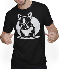 Produktbild von T-Shirt mit Mann Französischer Hund mit E-Gitarre Musiker Gitarrist