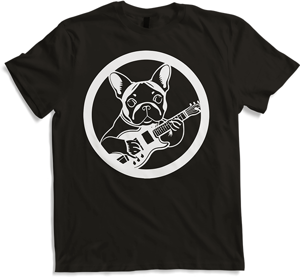 Produktbild von T-Shirt Französischer Hund mit E-Gitarre Musiker Gitarrist