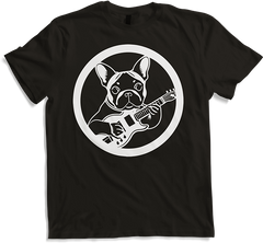 Produktbild von T-Shirt Französischer Hund mit E-Gitarre Musiker Gitarrist