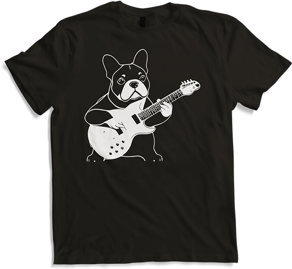 Produktbild von T-Shirt Französischer Hund mit E-Gitarre Musiker Gitarrist