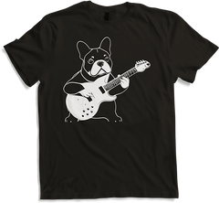 Produktbild von T-Shirt Französischer Hund mit E-Gitarre Musiker Gitarrist