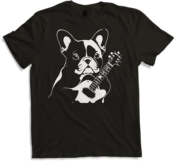 Produktbild von T-Shirt Französischer Hund mit E-Gitarre Musiker Gitarrist