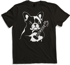 Produktbild von T-Shirt Französischer Hund mit E-Gitarre Musiker Gitarrist