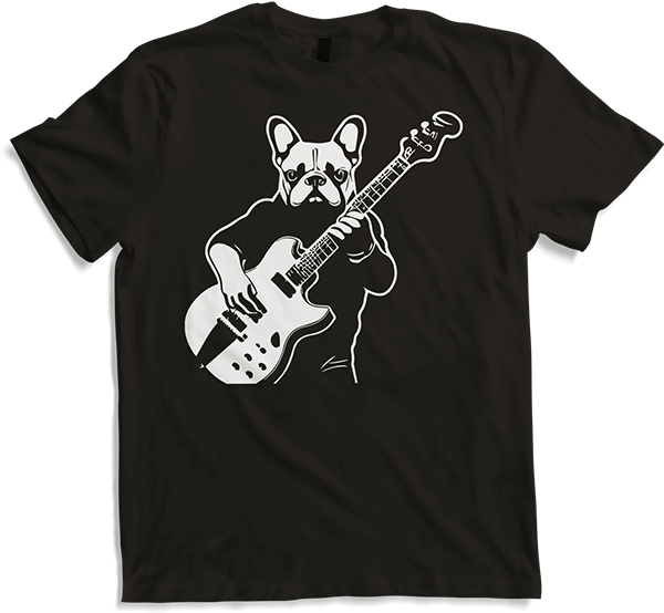 Produktbild von T-Shirt Französischer Hund mit E-Gitarre Musiker Gitarrist