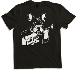 Produktbild von T-Shirt Französischer Hund mit E-Gitarre Musiker Gitarrist