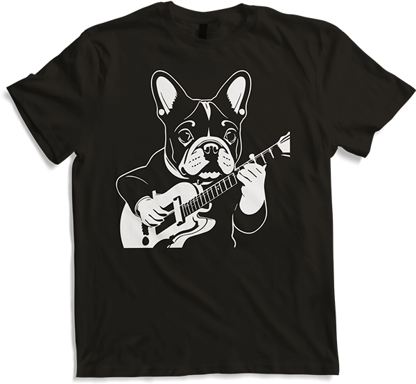Produktbild von T-Shirt Französischer Hund mit E-Gitarre Musiker Gitarrist