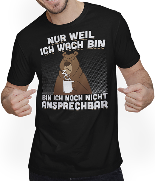 Produktbild von T-Shirt mit Mann Freche Morgenmuffel Braunbär mit Kaffee Bären Sprüche Bär