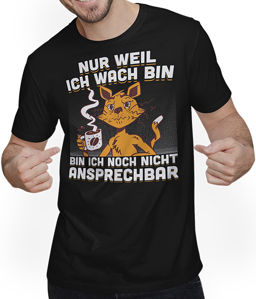 Produktbild von T-Shirt mit Mann Freche Morgenmuffel Miezekatze mit Kaffee Katzen Sprüche