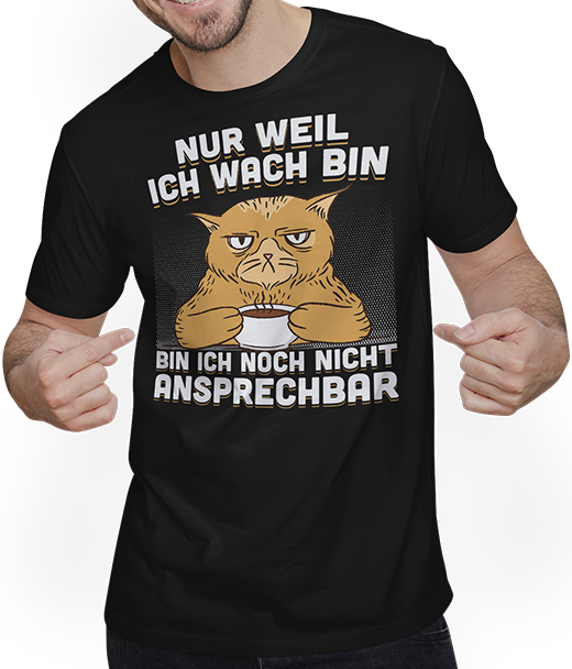 Produktbild von T-Shirt mit Mann Freche Morgenmuffel Miezekatze mit Kaffee Katzen Sprüche