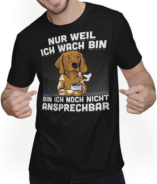 Produktbild von T-Shirt mit Mann Freche Morgenmuffel Teckel mit Kaffee Hund Sprüche Dackel