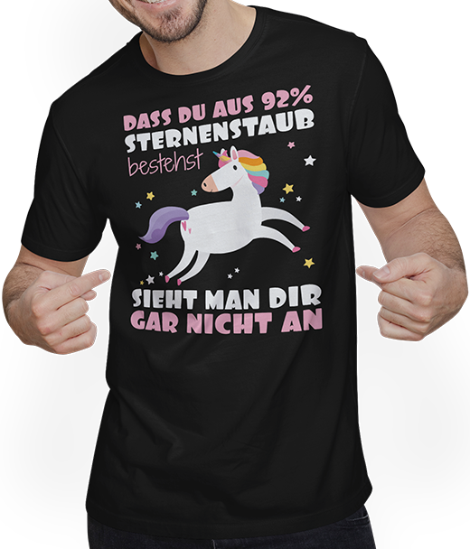 Produktbild von T-Shirt mit Mann Frecher Einhorn Spruch Sternenstaub Astronomie Astropyhsik