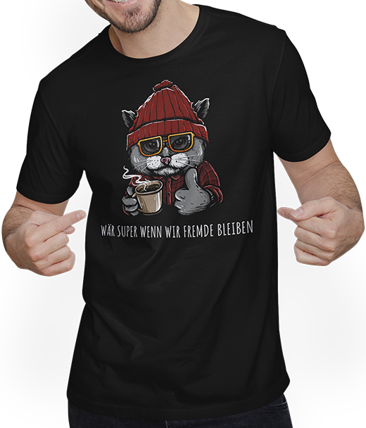 Produktbild von T-Shirt mit Mann Fremde bleiben Coole Katze Lustiger Katzen Spruch Kaffee