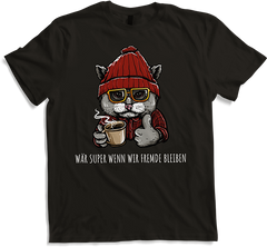 Produktbild von T-Shirt Fremde bleiben Coole Katze Lustiger Katzen Spruch Kaffee