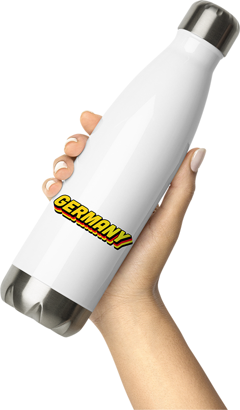 Produktbild von Thermosflasche von Hand gehalten Germany Bundesfarben Dreifarb Flagge Patrioten Deutschland