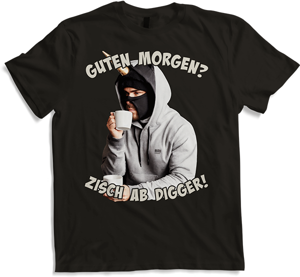 Produktbild von T-Shirt Guten Morgen? Zisch ab Digger! Einhorn Mann Kaffee Spruch