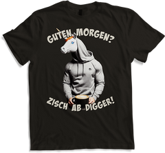 Produktbild von T-Shirt Guten Morgen? Zisch ab Digger! Einhorn Mann Kaffee Spruch