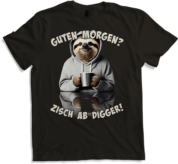Produktbild von T-Shirt Guten Morgen? Zisch ab Digger! Faultier Kaffee Spruch