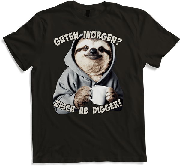 Produktbild von T-Shirt Guten Morgen? Zisch ab Digger! Faultier Kaffee Spruch