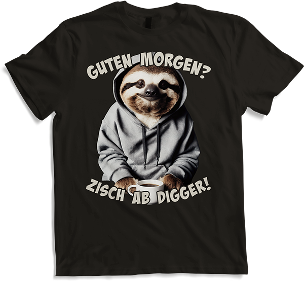 Produktbild von T-Shirt Guten Morgen? Zisch ab Digger! Faultier Kaffee Spruch
