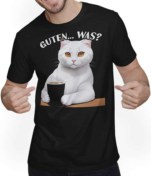 Produktbild von T-Shirt mit Mann Guten Was? Freche Frauen Sprüche Kaffee Spruch Morgenmuffel