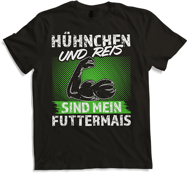 Produktbild von T-Shirt Hühnchen Reis Futtermais Kraft Bodybuilding Männer Sprüche