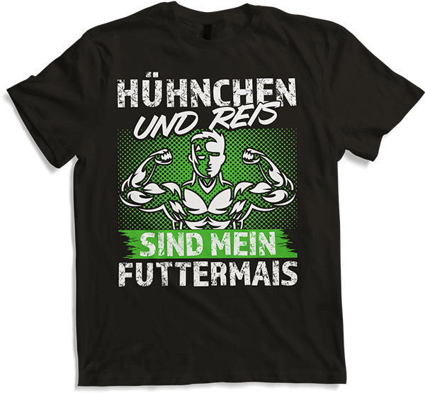 Produktbild von T-Shirt Hühnchen Reis Futtermais Kraft Bodybuilding Männer Sprüche