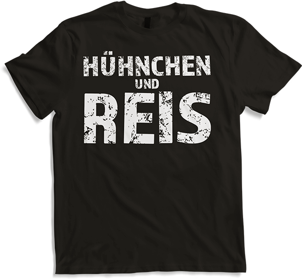 Produktbild von T-Shirt Hühnchen und Reis Muskeln Kniebeuge Bodybuilding Sprüche