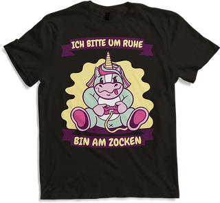 Produktbild von T-Shirt Ich bitte um Ruhe bin am zocken Gamer Sprüche Einhorn Zocker