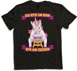 Produktbild von T-Shirt Ich bitte um Ruhe bin am zocken Gamer Sprüche Einhorn Zocker