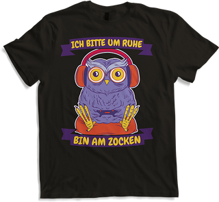 Produktbild von T-Shirt Ich bitte um Ruhe, bin am zocken Gamer Sprüche Eule Zocker