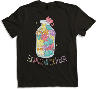 Produktbild von T-Shirt Ich hänge an der Flasche Lustige Katzen Sprüche Katzenspruch