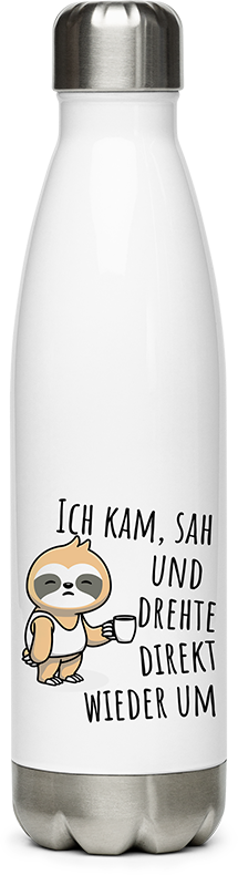 Produktbild von Edelstahlflasche Ich kam sah und drehte direkt wieder um Faultier Spruch