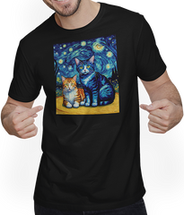 Produktbild von T-Shirt mit Mann Impressionistische Katze Impressionismus Katzen Malerei Katze Kunstwerk