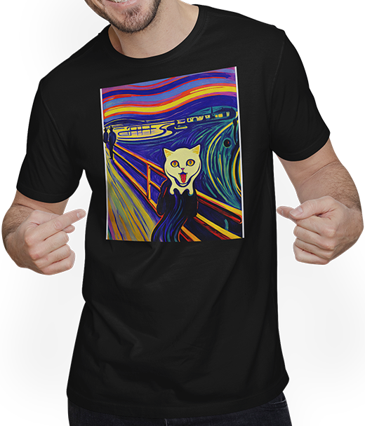 Produktbild von T-Shirt mit Mann Impressionistische lustige Katze schreiende Impressionismus Katzen