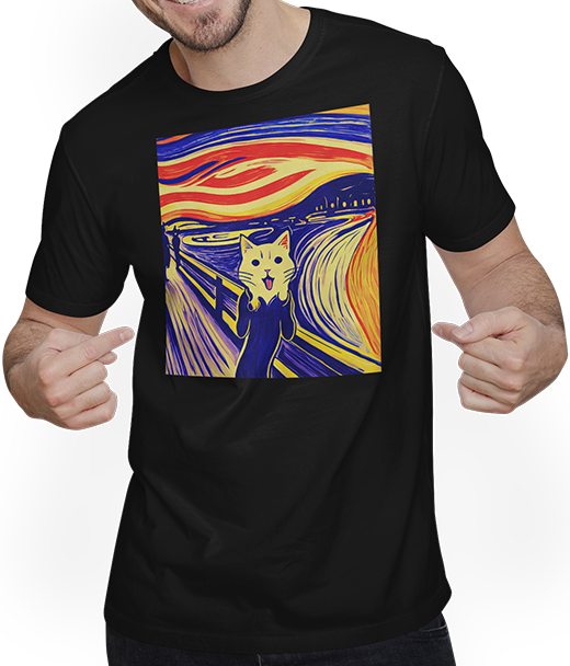 Produktbild von T-Shirt mit Mann Impressionistische lustige Katze schreiende Impressionismus Katzen