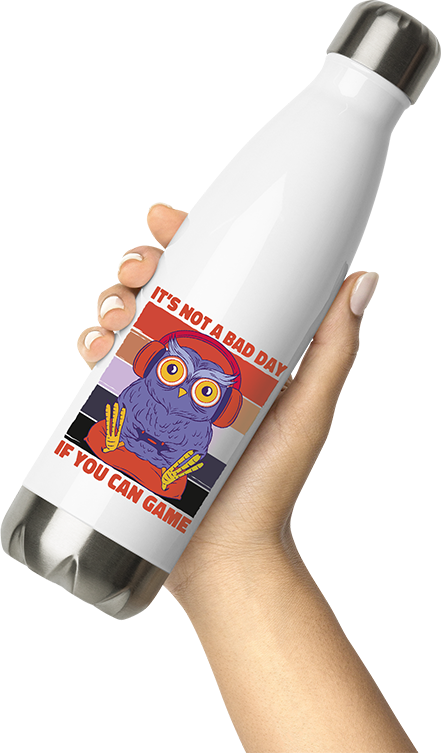 Produktbild von Thermosflasche von Hand gehalten It's Not A Bad Day If You Can Game Eule Zocker Gamer Spruch