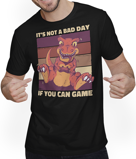 Produktbild von T-Shirt mit Mann It's Not A Bad Day If You Can Game T-Rex Zocker Gamer Spruch