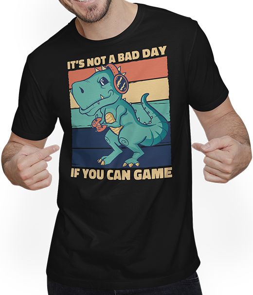 Produktbild von T-Shirt mit Mann It's Not A Bad Day If You Can Game T-Rex Zocker Gamer Spruch