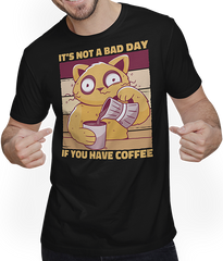 Produktbild von T-Shirt mit Mann It's Not A Bad Day If You Have Coffee Kaffee Katzen Sprüche