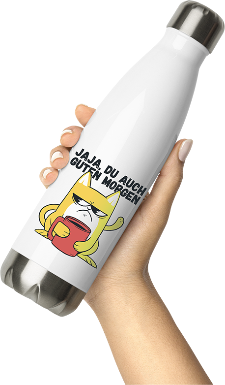 Produktbild von Thermosflasche von Hand gehalten Jaja, Du auch Guten Morgen Morgenmuffel Mies Gelaunte Katze