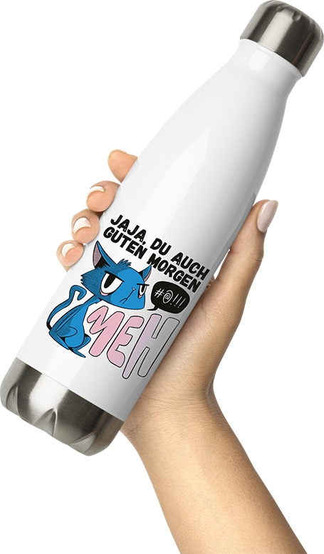 Produktbild von Thermosflasche von Hand gehalten Jaja, Du auch Guten Morgen Morgenmuffel Mies Gelaunte Katze