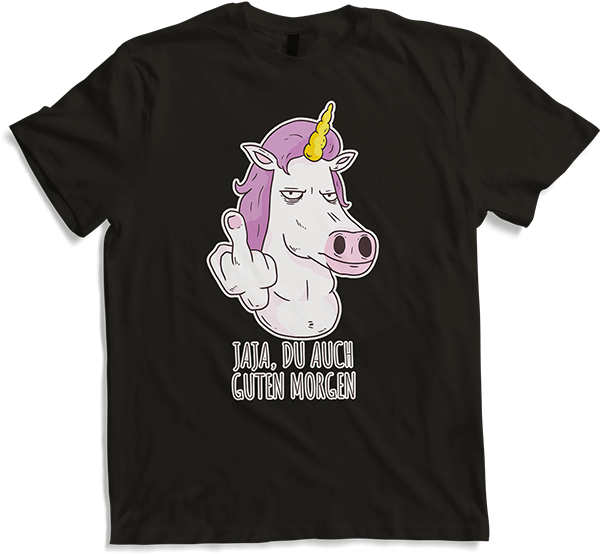 Produktbild von T-Shirt Jaja, Du auch guten Morgen Morgenmuffel Mittelfinger Einhorn