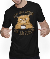 Produktbild von T-Shirt mit Mann Jetzt gibt's erstmal ein Käffchen Katze Kaffee Sprüche