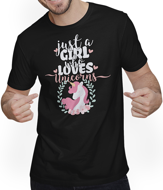 Produktbild von T-Shirt mit Mann Just A Girl Who Loves Unicorns | Lustiger Einhornspruch