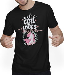 Produktbild von T-Shirt mit Mann Just A Girl Who Loves Unicorns | Lustiger Einhornspruch